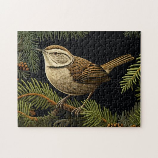 Bewick’s wren on fir branches ジグソーパズル (横)