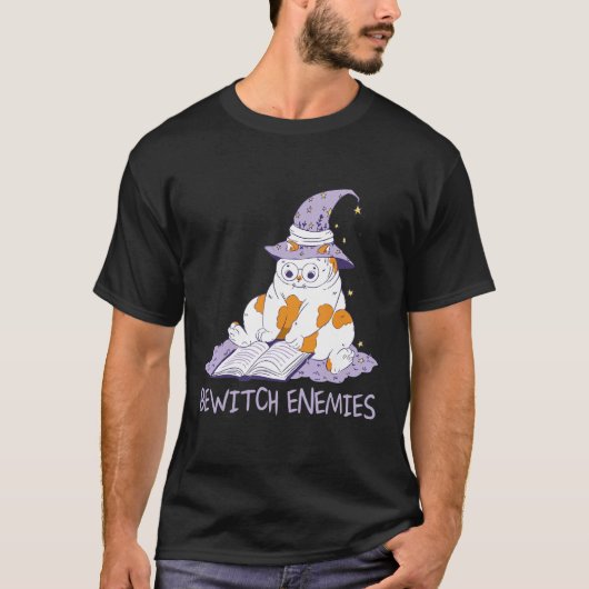 Bewitch Enemies Magic Cat Witch Saying Witchcraft Tシャツ (正面)