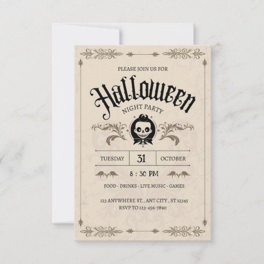 Bewitched Bash:ハロウィーンヴィンテージの光景 招待状 (正面)