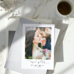 Beyond モダン Beyond Grady Script 2フォト結婚ズ サンキューカード<br><div class="desc">あなたの結婚式の日は完璧で、あなたのゲストはその大きな部分だった。あなたの写真を2つ掲載したサンキューカードよりも「感謝の域を超えた」と言う方お気に入りのが結婚良い？この美しい結婚サンキューカードは、友人、家族、またはゲストに感謝を示す完璧な結婚方法である。美しい感謝していメッセージと2枚の写真のための宇宙を備え、このカードは常に永続的な印象を与える。これは、あなたの特別な日をさらに特別なものにするためにゲストに感謝を示すために最適な方法である。今日ご注文！DESIGNER'S NOTE：このプレースホルダフォトは非常に浅い被写界深度を持描写ち、カップルの顔は少し焦点を外し、ぼやけて見える。あなたの写真が焦点を合わせていない限り、それはぼやけて見えることはない！著作権Anastasia Surridge、全著作権所有。</div>