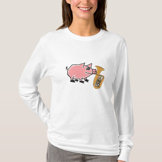 BF-テューバのTシャツを遊んでいるおもしろいなブタ Tシャツ (正面)