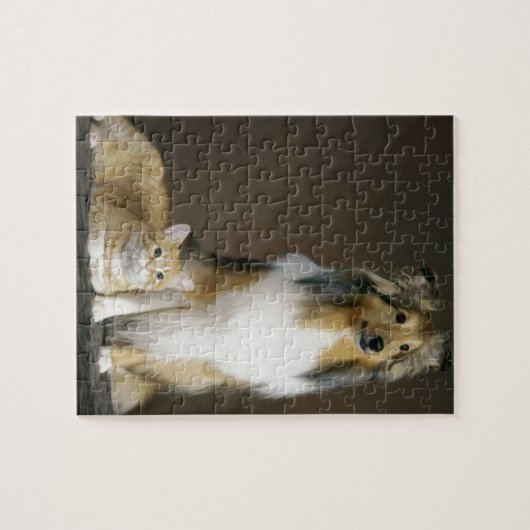 BFFおもしろい友最高の達の猫のシェットランド・ シープドッグ ジグソーパズル (横)