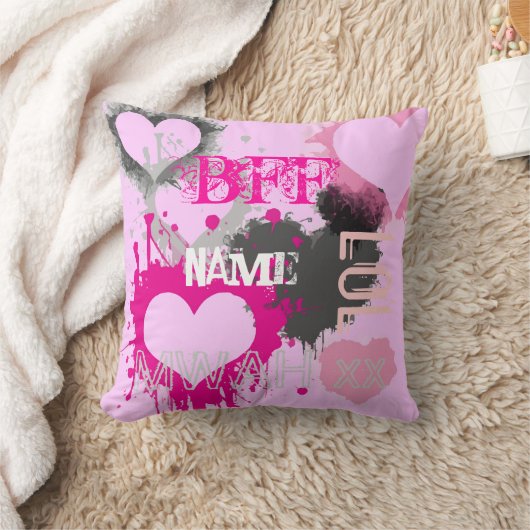 BFFの友パーソナライズされた達は最高の絶え間なくピンク クッション (ブランケット)