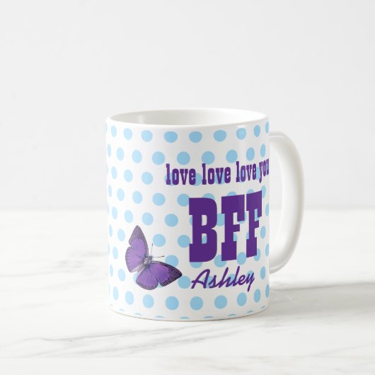 BFFの紫色の蝶青い水玉模様V05愛して下さい コーヒーマグカップ (正面右)