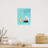 BFFキツネとウサギ漫画のスケッチ ポスター (キッチン)