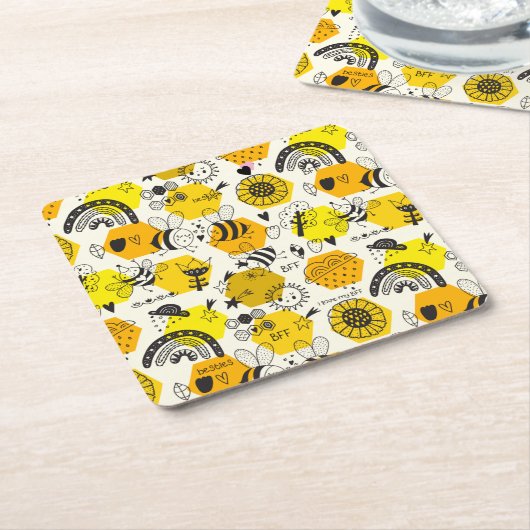 BFFクイーンビー救ビーの贈り物 スクエアペーパーコースター (アングル)