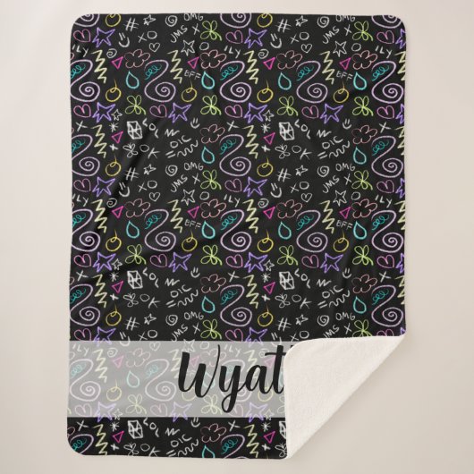 BFFドードルズ – フェイクグリッターパターン シェルパブランケット (正面)