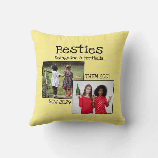 BFFパーソナライズされたイエローフォトメモリの友最高の人 クッション (裏面)