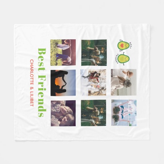 BFFフォトおもしろいコラージギフトアボカパーソナライズされたド フリースブランケット (正面(横))