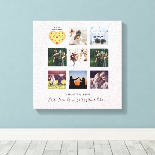 BFFフォトコラージギフトダスティピンクピザの友人 キャンバスプリント (インサイチュ (ウッドフロア))
