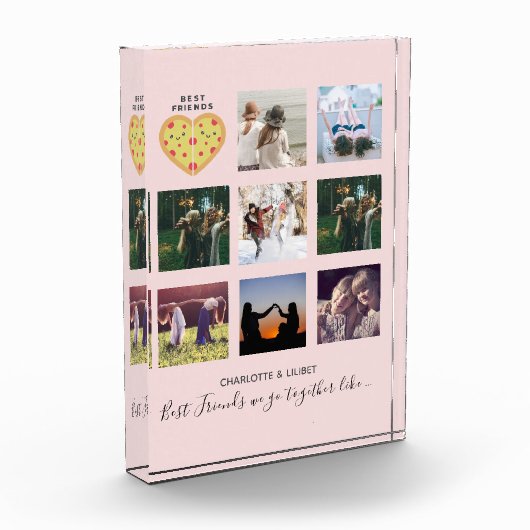 BFFフォトコラージギフトダスティピンクピザの友人 フォトブロック (左)