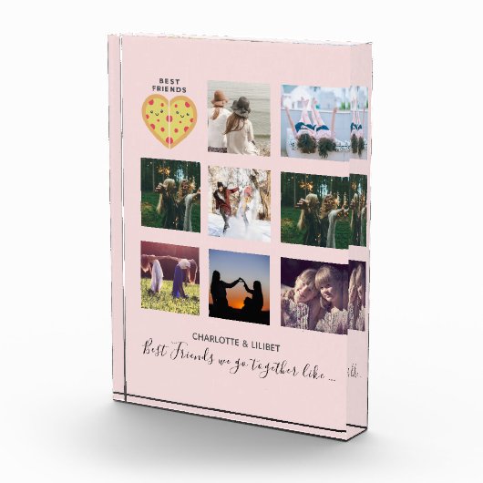 BFFフォトコラージギフトダスティピンクピザの友人 フォトブロック (右)