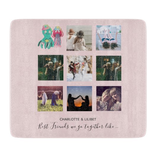 BFFフォトコラージクラゲタコカスタムギフト カッティングボード (正面)