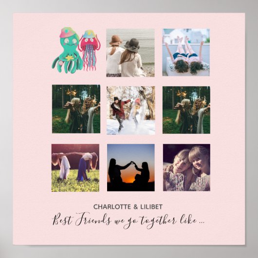 BFFフォトコラージクラゲタコカスタムギフト ポスター (正面)