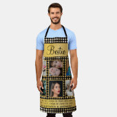 BFFフォトコラージュフレンド最高の引用文ゴールデングリッター エプロン (着用した状態)