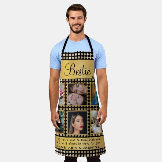 BFFフォトコラージュフレンド最高の引用文ゴールデングリッター エプロン (着用した状態)