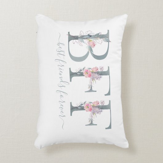 BFFフレンズエバー最高の引用文フローラタイポグラフィ アクセントクッション (正面(垂直))