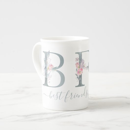 BFFフレン最高のズフォーエバー赤面水色フローラ ボーンチャイナマグカップ (正面左)