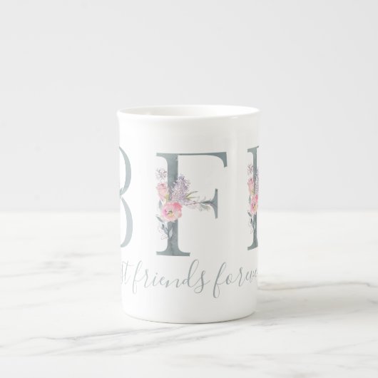 BFFフレン最高のズフォーエバー赤面水色フローラ ボーンチャイナマグカップ (正面)