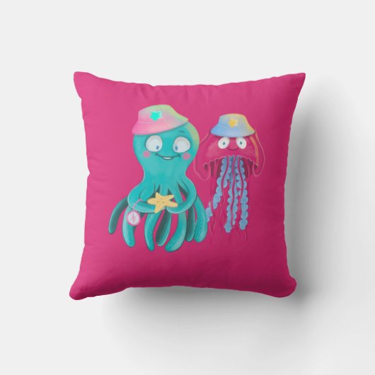 BFF写真おもしろいコラージギフトゼリーフィッシュタコ クッション (裏面)