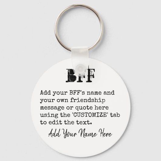 BFF友パーソナライズされただちギフト – タイプライターフォント キーホルダー (正面)