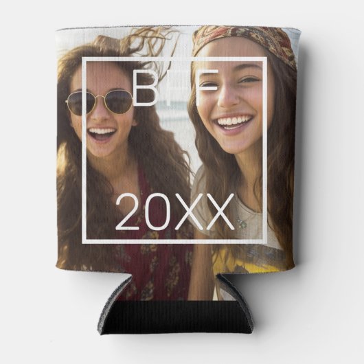 BFF – 白で正方形の写真と日付を追加縁ど 缶クーラー (正面)