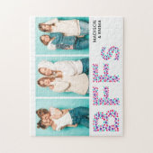 BFF 3つの写真パーソナライズされた名ガーリーハート ジグソーパズル (縦)