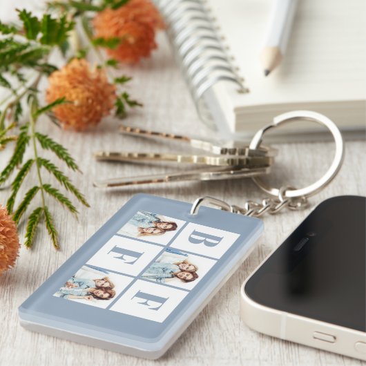 BFF 3 Photo Collage Best Friends Dusty Blue キーホルダー (正面右)