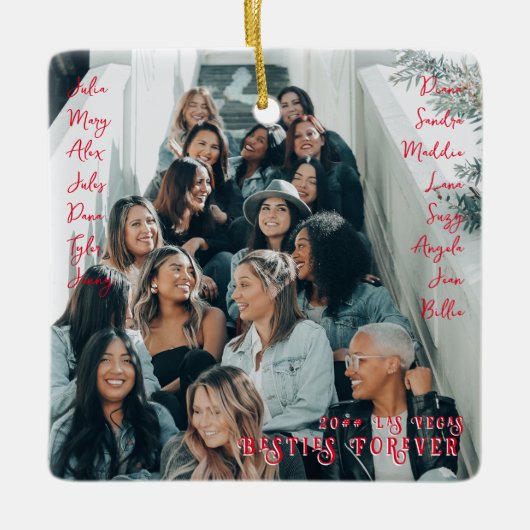 BFF Besties Forever Girl Trip Name写真クリスマス セラミックオーナメント (正面)