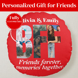 BFF Photo Collage Round Pillow – Gift for Friend ラウンドクッション