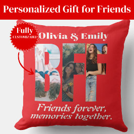 BFF Photo Collage Throw Pillow – Gift for Friend クッション