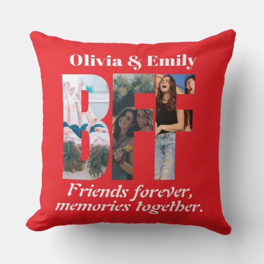 BFF Photo Collage Throw Pillow – Gift for Friend クッション (正面)