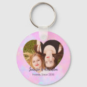 BFF Pink Purple Heart Friends Photo & Names キーホルダー (正面)