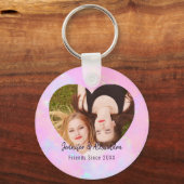 BFF Pink Purple Heart Friends Photo & Names キーホルダー (正面)