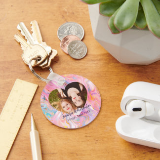 BFF Pink Purple Marble Heart Friends Photo & Names キーホルダー