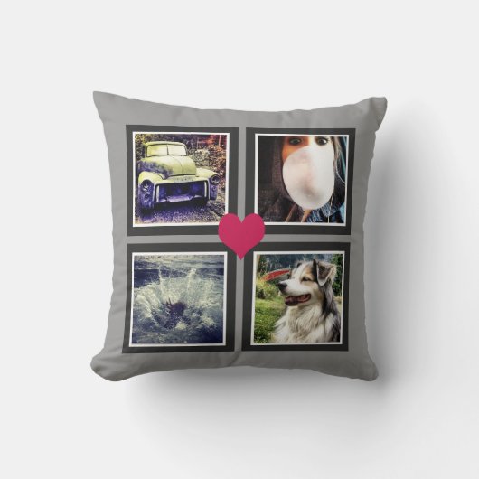 BFFsかわいいInstagramフォトコラージュとハート クッション (正面)