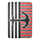 BG赤い及びいかりの黒ストライプなパターン黒 バスマット (正面縦)