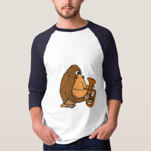 BH-サクソフォーンのワイシャツを遊んでいるおもしろいなゴリラ Tシャツ