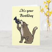 BH-トランペットのバースデー・カードを遊んでいるおもしろいのオオカミ カード (黄色い花)