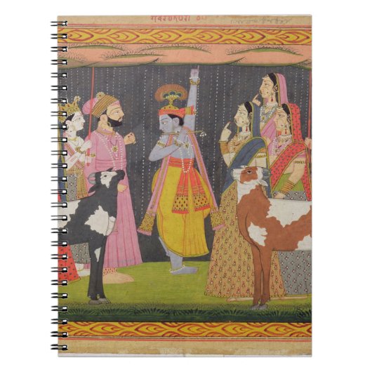 「BhagavからのKrishnaの持ち上がる山Govardhana、 ノートブック (正面)