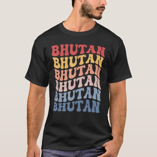 Bhutan Groovy Retro Bhutanese Tシャツ (正面)
