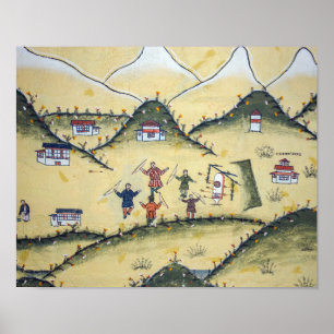 Bhutanese house with archery paintings - Bhutan ポスター