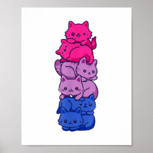 Biプライド猫LGBTバイセクシャル国旗かわいいかわいい猫P ポスター