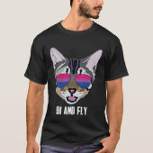 Bi and Fly Funny Cat Bisexual Bi Pride Tシャツ (正面)