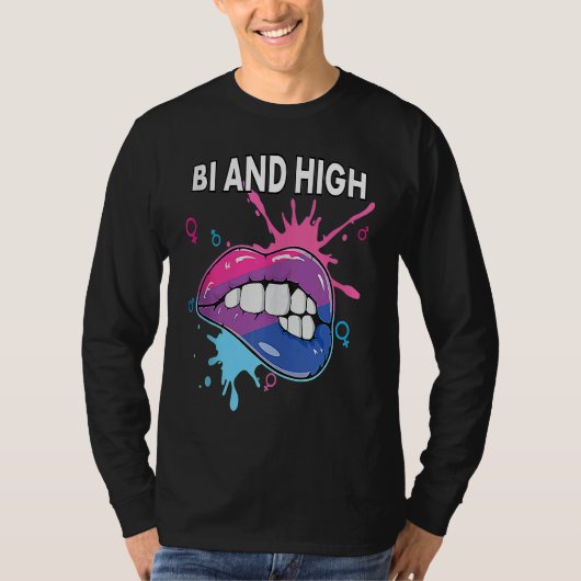 Bi And High Bisexual Rainbow Pride March Bisexuali Tシャツ (正面)