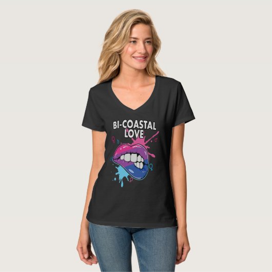 Bi Coastal Love Bisexual Rainbow Pride Bisexuality Tシャツ (正面フル)