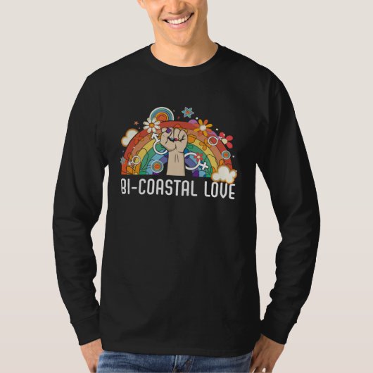 Bi Coastal Love Bisexual Rainbow Pride Bisexuality Tシャツ (正面)