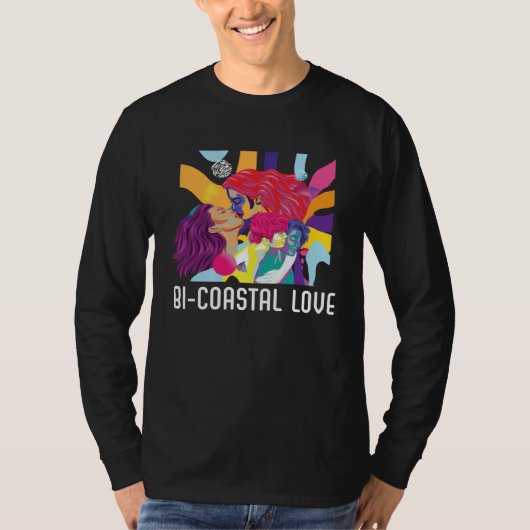 Bi Coastal Love Bisexual Rainbow Pride Bisexuality Tシャツ (正面)