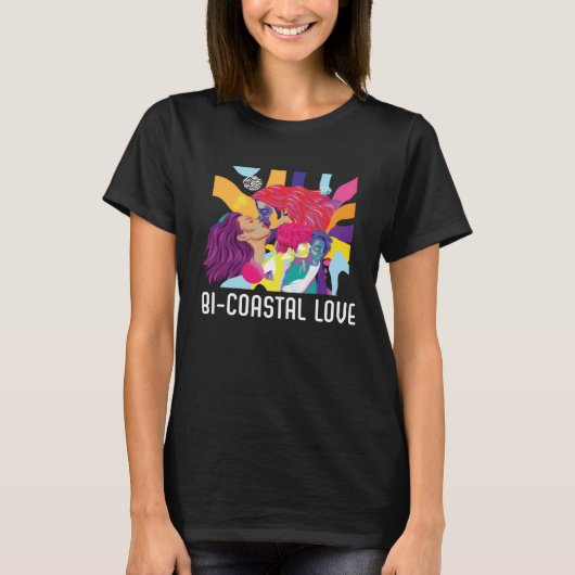 Bi Coastal Love Bisexual Rainbow Pride Bisexuality Tシャツ (正面)
