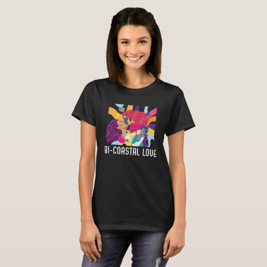 Bi Coastal Love Bisexual Rainbow Pride Bisexuality Tシャツ (正面フル)